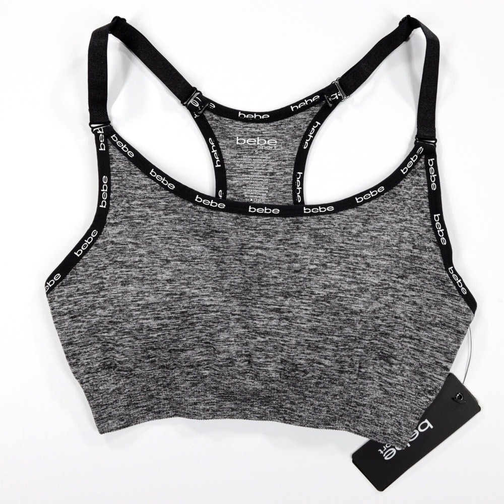 Bebe Sport Women's Adjustable Strap Padded Removable Caps Bra‎ Black/Gray Size S